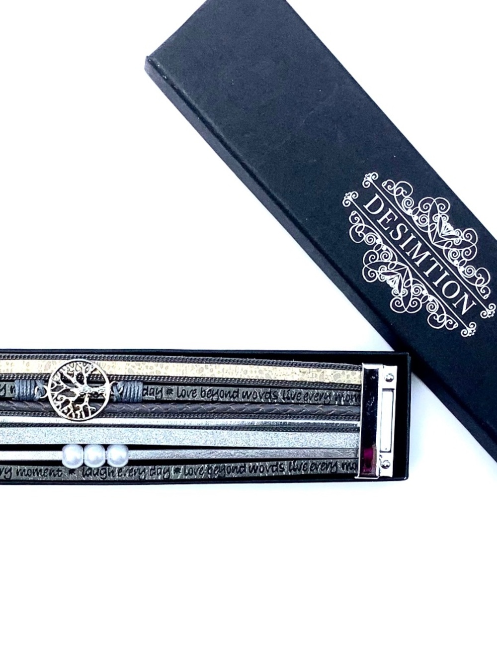 Women’s Multi-Strand Black & Silver Leather Bracelet